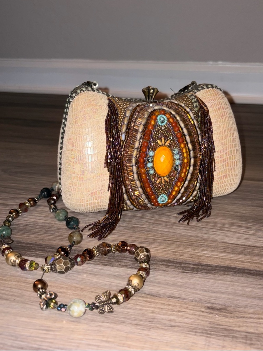 Beaded Mary Frances Purse with Orange Accent